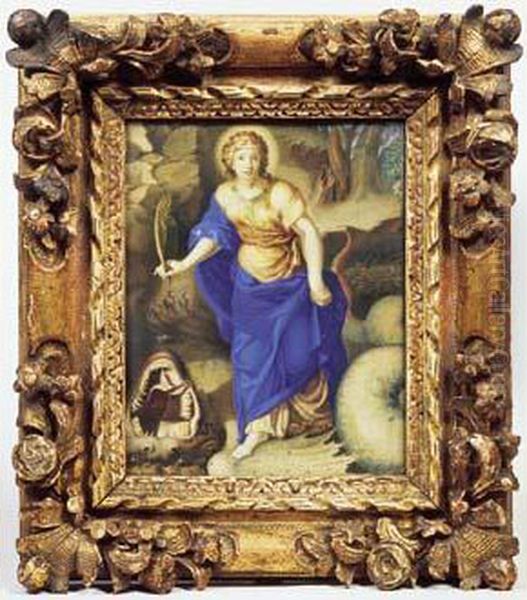 Sainte Marguerite Et Le Dragon. Oil Painting by J.M. Gilbert