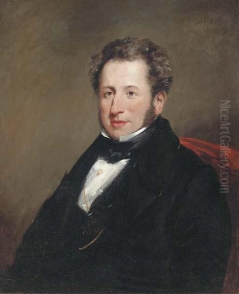 Portrait Of A Gentleman, Seated Half-length, In A Black Coat Andblack Tie Oil Painting by Josiah Gilbert