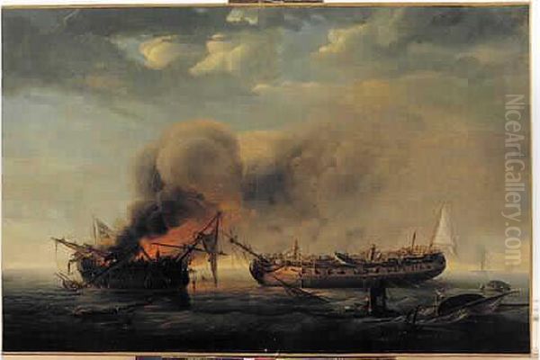 Le Combat Naval Entre Le Quebec Et La Surveillante Oil Painting by Pierre Julien Gilbert