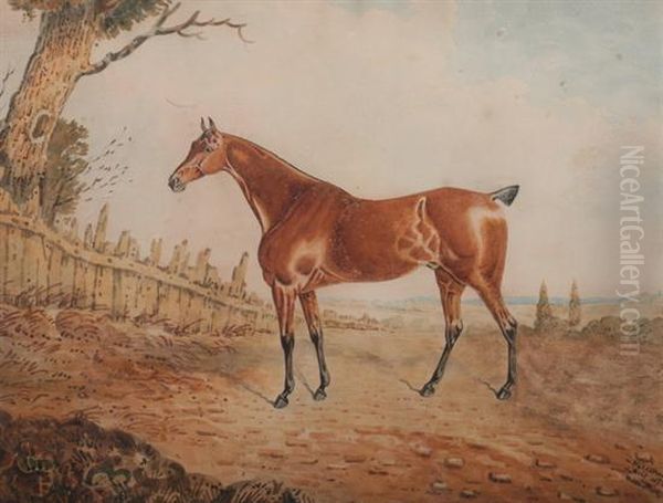 Chestnut In A Landscape Oil Painting by W.J. Gilbert