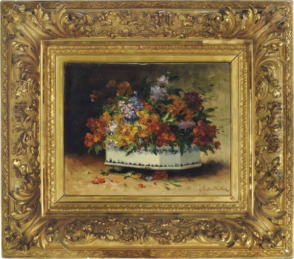 Flowers In A Ceramic Pot Oil Painting by Charles Gilbert-Martin