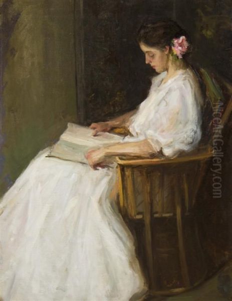 Young Girl Reading Oil Painting by William Wallace Gilchrist