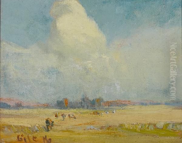 Cattle Grazing On The Plains Oil Painting by Selden Connor Gile