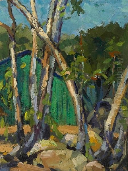 Trees By The Green Barn Oil Painting by Selden Connor Gile