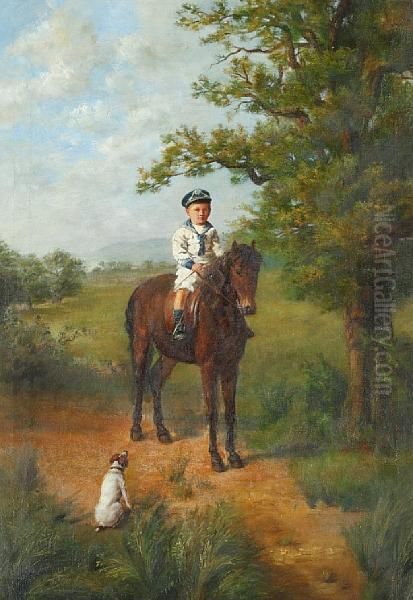 Boy On A Pony With A Dog In Parkland Oil Painting by William Giles