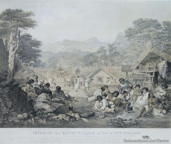 Interior Of A Native Village Or 'pa' In New Zealand Oil Painting by John Alexander Gilfillan