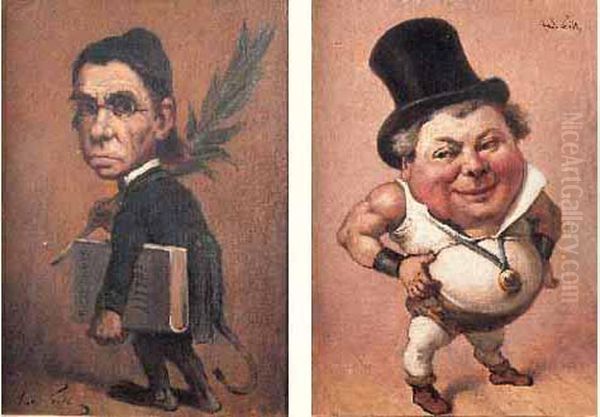 Caricatures De Gambetta, De Littre Et De Daubray Oil Painting by Andre Gill