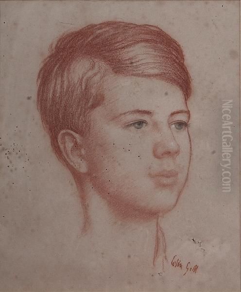 A Red Conte Portrait Study Of A Boy, Signed Lower Right Oil Painting by Colin Uwin Gill