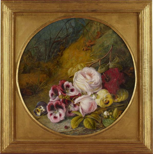 A Still Life Of Assorted Flowers On A Mossy Bank Oil Painting by Dw Gill