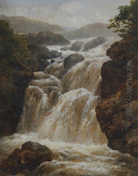 A Waterfall In Spate Oil Painting by Edmund Gill