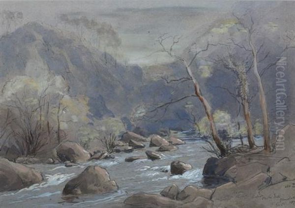 Rapids On The Esk, Glandale Oil Painting by Edmund Gill