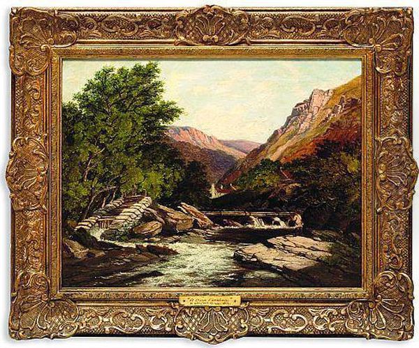 Angler In A Rocky River Landscape Oil Painting by Edward Gill