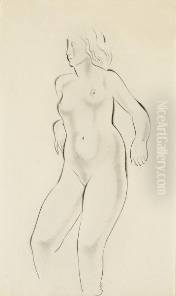 Study Of A Female Nude Signed With Initials Oil Painting by Eric Gill