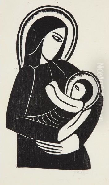 The Holy Face; Madonna And Child Oil Painting by Eric Gill