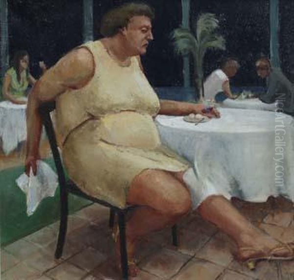 Seated Lady In
Restaurant Oil Painting by Macdonald Gill