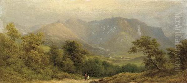 Figures In A Mountainous Landscape Oil Painting by William Gill