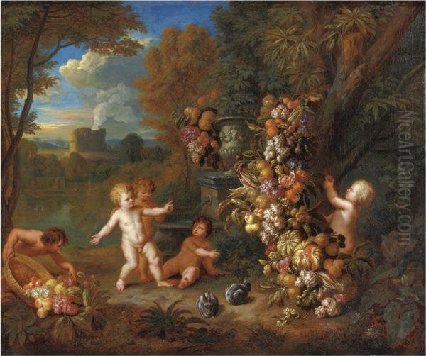 Trionfo Di Frutta Con Putti Oil Painting by Jan Pauwel Ii Gillemans