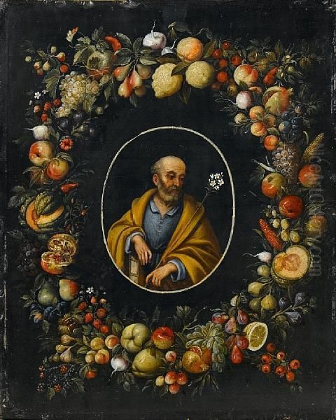 Saint Joseph Within A Garland Of Fruit Oil Painting by Peter Mathys Gillemans