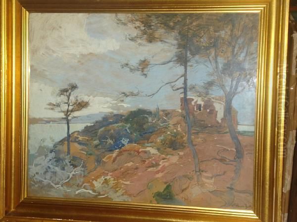 Remote Mediterranean Landscape With A Smallhut Oil Painting by Eugne-Louis Gillot