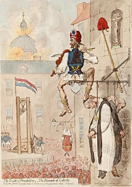 The Zenith Of French Glory - The Pinnacle Of Liberty Oil Painting by James Gillray