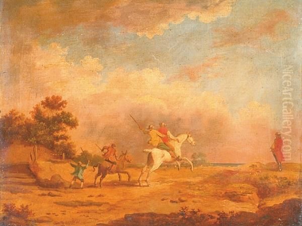 A Race Between A Horse And A Donkey With An Onlooker And A Goader Oil Painting by William Sawrey Gilpin