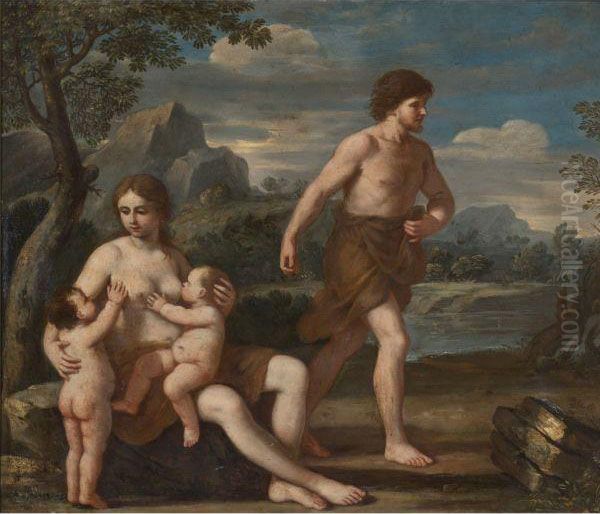 Adam And Eve With Cain And Abel Oil Painting by Giacinto Gimignani