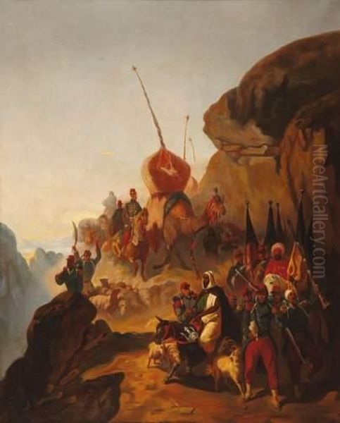 Etude Pour Le Retour D'une Colonne Apres Une Razzia Oil Painting by Eugene Louis Ginain