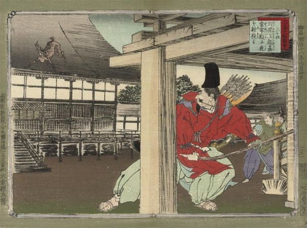 Two Albums, Each Containing Twenty Woodblock Prints In Sumi Andbright Colours, Depicting Episodes In Japanese History And Legendwith Warriors, Dignitaries And Scholars In Combat, In Ceremony Andin Contemplation -- Each Print 7in. X 9Â¼in. Including The Ma Oil Painting by Adachi Ginko