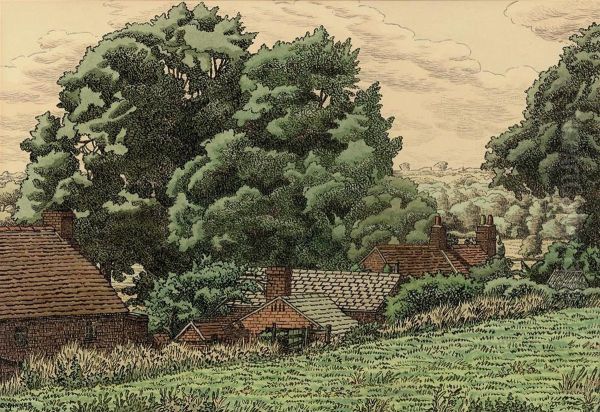 Bearley Roofs, Warwickshire Oil Painting by Charles Ginner