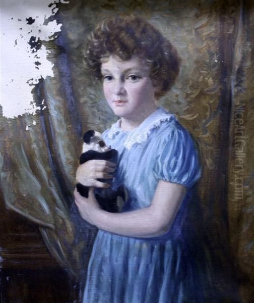 Portrait Of A Girl Holding A Toy Panda Oil Painting by Louis Ginnett