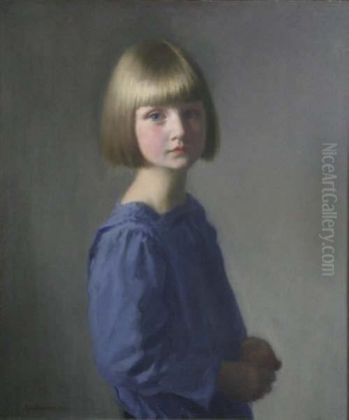 Portrait Of A Girl In A Blue Dress Signed And Dated 1915 27 X 23in Oil Painting by Louis Ginnett