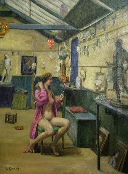 Slade Cast Room, Mrs. Avril M. Burleigh S.w.a. Oil Painting by Louis Ginnett