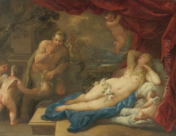 Jupiter And Antiope Oil Painting by Luca Giordano