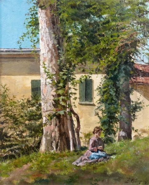 La Lecture Au Jardin Botanique De Bologne Oil Painting by E. Giorgi