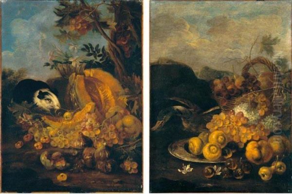 Nature Morte Con Frutta, Fiori Ed Animali In Un Paesaggio Oil Painting by Lorenzo Di Pietro Vecchietta