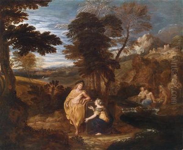 Landscape With Apollo And The Cumaean Sibyl Oil Painting by Giovanni Francesco Grimaldi