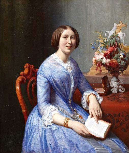 Elegante Dame In Blauwe Japon Oil Painting by Cornelis Armandus Gips