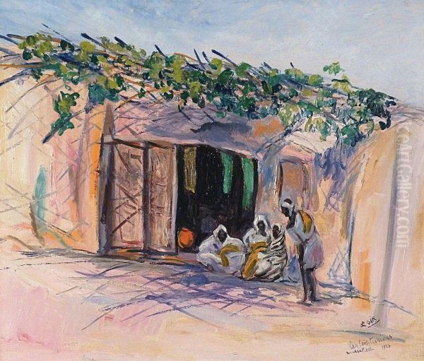 Les Teinturiers A Marrakech Oil Painting by Charles F. Girard Gir