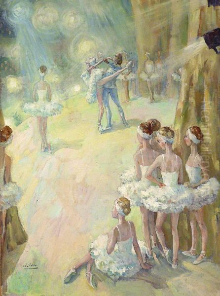 Les Ballerines Vues Des Coulisses Oil Painting by Charles F. Girard Gir