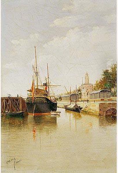 Vista Del Guadalquivir Con La Torre Del Oro Oil Painting by Adolfo Giraldez Y Penalver