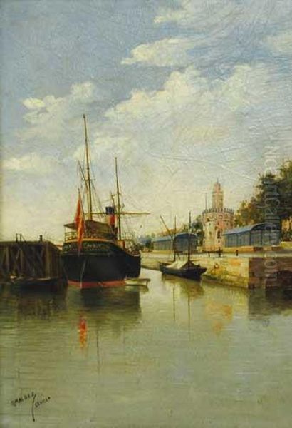 Vista De Puerto Oil Painting by Adolfo Giraldez Y Penalver