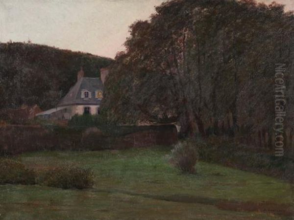 Country Home Oil Painting by Adolphe Giraldon