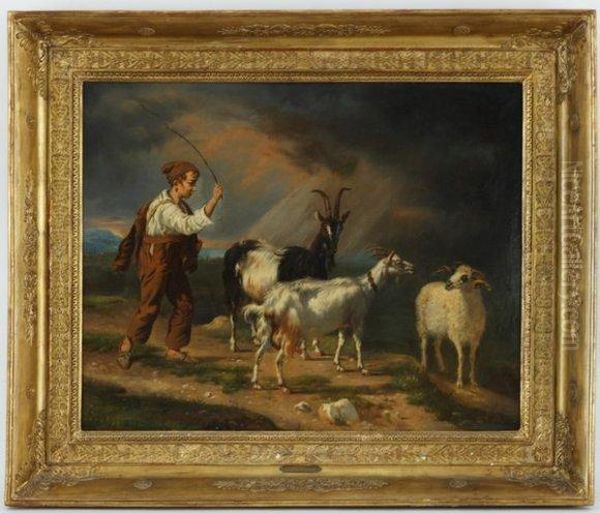 Jeune Chevrier Et Son Troupeau Oil Painting by Edouard-Henri Girardet