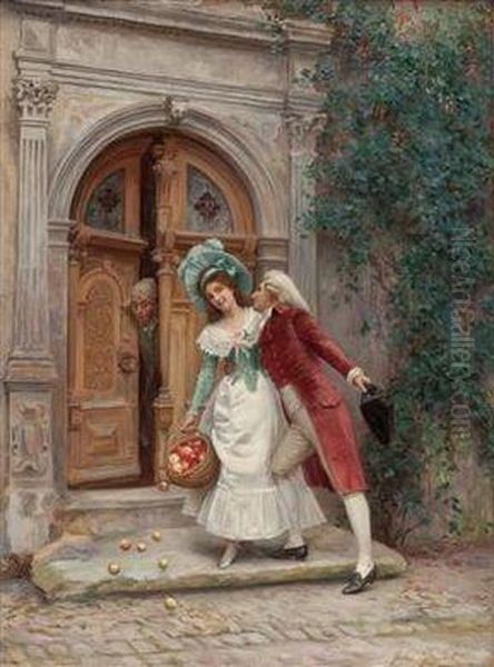 Die Liebeswerbung Vor Dem Tor Des Palazzos Oil Painting by Jules Girardet