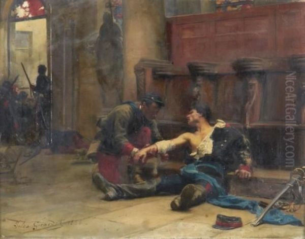 Soldat Blesse Lors De L'assaut D'une Eglise Oil Painting by Jules Girardet