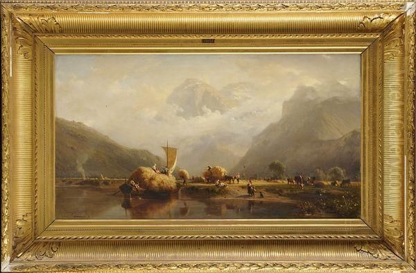 Les Moissons Dans La Vallee De Glaris En Suisse Oil Painting by Karl Girardet