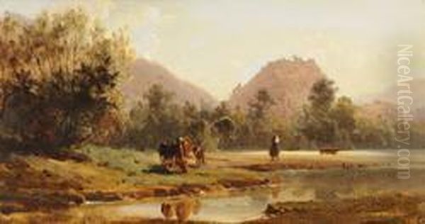 Landschaft Bei Sitten, Mit Blick Auf Den Hugel Der Valeria Oil Painting by Karl Girardet