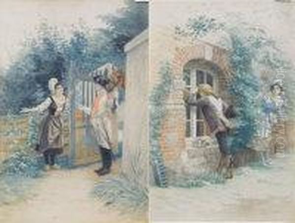 A Pair Of Lithographs Oil Painting by Leon Girardet