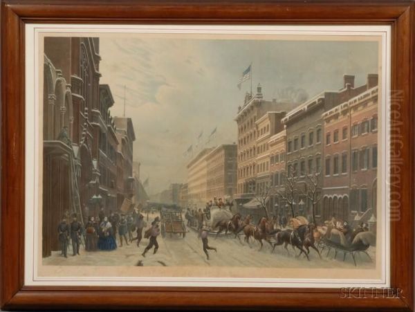 New-york. Winter Scene In Broadway. Oil Painting by Paul Girardet