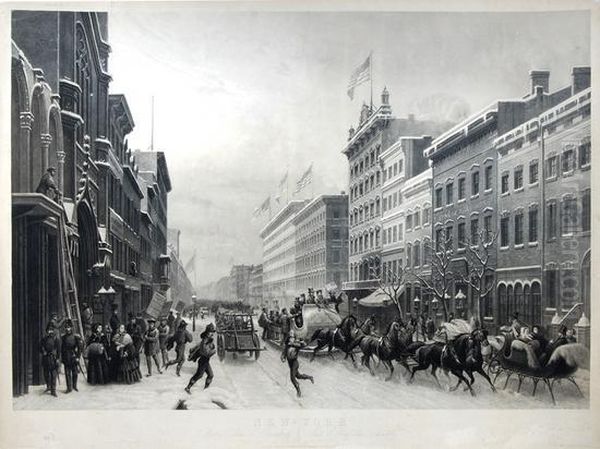 Newyork, Winter Scene In Broadway Oil Painting by Paul Girardet